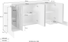 Sideboard >Pinerolo< in Weiß-Hochglanz/Schiefer - 210x85x45cm (BxHxT)