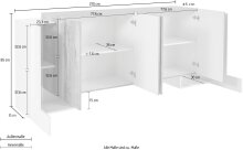Sideboard >Pinerolo< in Weiß-Hochglanz - 210x85x45cm (BxHxT)
