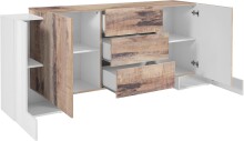 Sideboard >Pinerolo< in Weiß-Hochglanz/Ahorn - 210x85x45cm (BxHxT)