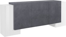 Sideboard >Pinerolo< in Weiß-Hochglanz/Schiefer - 210x85x45cm (BxHxT)