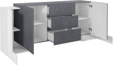 Sideboard >Pinerolo< in Weiß-Hochglanz/Schiefer - 210x85x45cm (BxHxT)