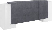 Sideboard >Pinerolo< in Weiß-Hochglanz/Schiefer - 210x85x45cm (BxHxT)
