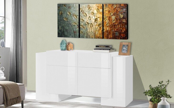 Sideboard >Pinerolo< in Weiß-Hochglanz - 170x85x45cm (BxHxT)