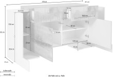 Sideboard >Pinerolo< in Weiß-Hochglanz - 170x85x45cm (BxHxT)