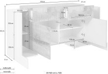 Sideboard >Pinerolo< in Weiß-Hochglanz - 170x85x45cm (BxHxT)
