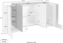 Sideboard >Pinerolo< in Weiß-Hochglanz/Ahorn - 170x85x45cm (BxHxT)