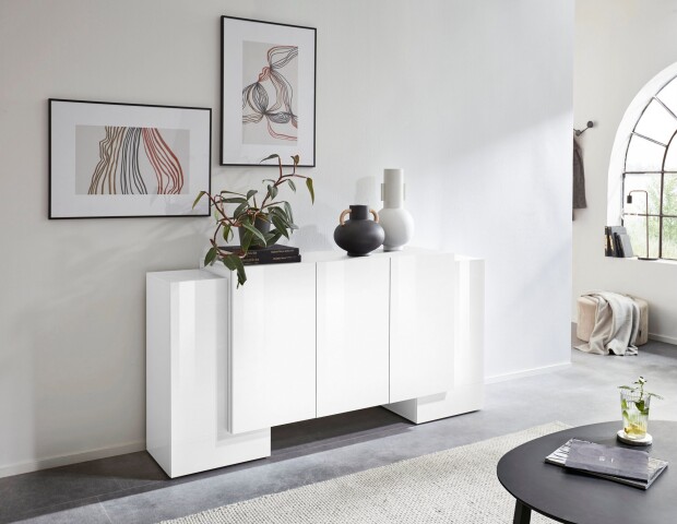 Sideboard >Pinerolo< in Weiß-Hochglanz - 170x85x45cm (BxHxT)