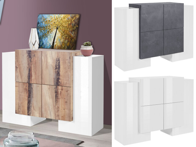 Highboard >Pinerolo< in Weiß-Hochglanz - 130x100x45cm (BxHxT)