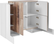 Highboard >Pinerolo< in Weiß-Hochglanz/Ahorn - 130x100x45cm (BxHxT)