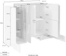 Highboard >Pinerolo< in Weiß-Hochglanz/Ahorn - 130x100x45cm (BxHxT)
