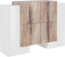 Highboard >Pinerolo< in Weiß-Hochglanz/Ahorn - 130x100x45cm (BxHxT)