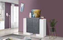 Highboard >Pinerolo< in Weiß-Hochglanz/Schiefer - 130x100x45cm (BxHxT)