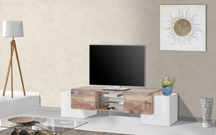 TV-Board >Pinerolo< in Weiß-Hochglanz/Ahorn - 190x45x45cm (BxHxT), 239,95 €