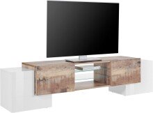 TV-Board >Pinerolo< in Weiß-Hochglanz/Ahorn - 190x45x45cm (BxHxT)