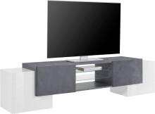 TV-Board >Pinerolo< in Weiß-Hochglanz/Schiefer - 190x45x45cm (BxHxT)