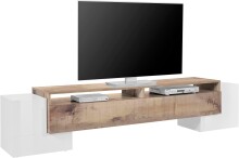 TV-Board >Pinerolo< in Weiß-Hochglanz/Ahorn - 210x45x45cm (BxHxT)