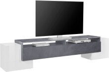 TV-Board >Pinerolo< in Weiß-Hochglanz, Schiefer - 210x45x45cm (BxHxT)