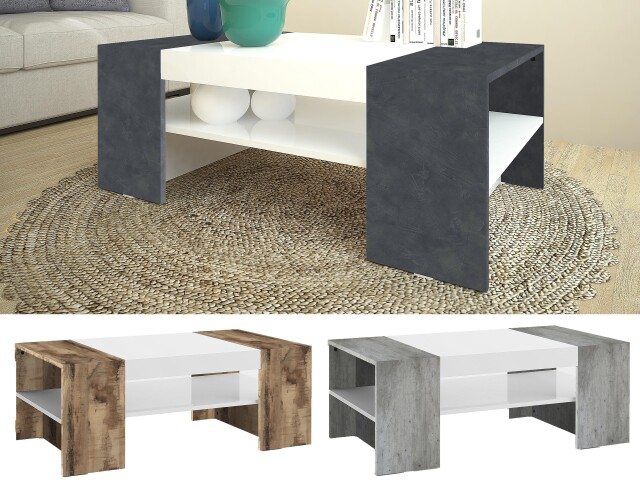 Couchtisch >Cesena< in Weiß-Hochglanz - 110x40x60cm (BxHxT)