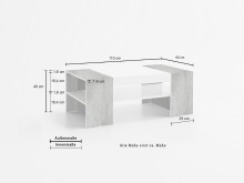Couchtisch >Cesena< in Weiß-Hochglanz - 110x40x60cm (BxHxT)