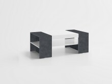 Couchtisch >Cesena< in Weiß-Hochglanz/Schiefer - 110x40x60cm (BxHxT)