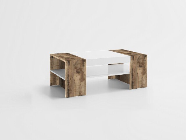 Couchtisch >Cesena< in Weiß-Hochglanz/Ahorn - 110x40x60cm (BxHxT)