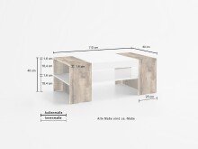 Couchtisch >Cesena< in Weiß-Hochglanz/Ahorn - 110x40x60cm (BxHxT)