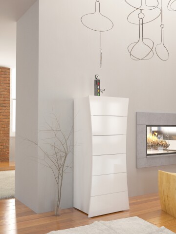 Kommode >Arona< in Weiß Hochglanz - 50x121.7x40cm (BxHxT)
