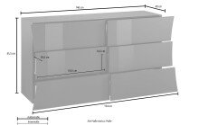 Kommode >Arona< in Weiß Hochglanz - 155.1x81.5x40cm (BxHxT)