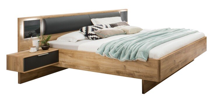 Bett >Valencia< in Plankeneiche-Nachbildung - 289x92x210cm (BxHxT)