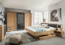 Bett >Valencia< in Plankeneiche-Nachbildung - 289x92x210cm (BxHxT)