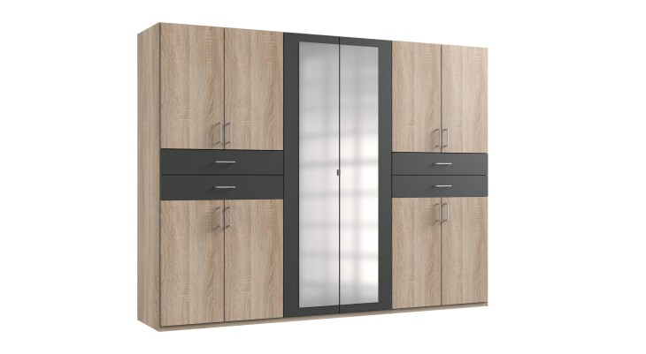 Dreh-/Schwebetürenschrank >Taiga< (B/H/T: 270x208x58 cm) Eiche-sägerau