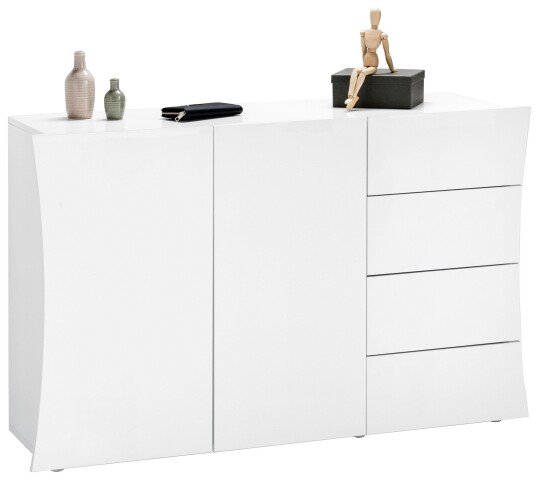 Sideboard >Arona< in Weiß Hochglanz - 124x81x40cm (BxHxT)