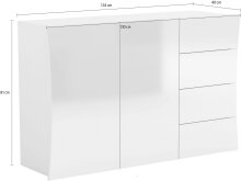 Sideboard >Arona< in Weiß Hochglanz - 124x81x40cm (BxHxT)