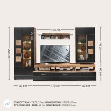 Wohnwand >Sidonia< in Eiche Altholz - 330x208x52cm (BxHxT)