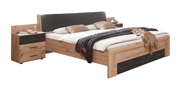 Bett >Sulzbach< (B/H/T: 289x88x228 cm) in Artisan-Eiche-Nachbildung