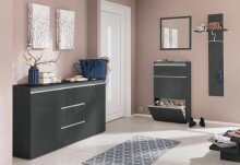 Schuhschrank >Magione< in Anthrazit Hochglanz - 60x108x26.5cm (BxHxT)