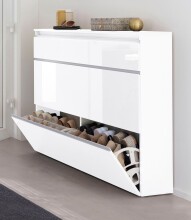 Schuhschrank >Magione< in Weiß Hochglanz - 121x108x26.5cm (BxHxT)