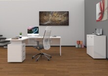 Schreibtisch >Novara< in Weiß-Hochglanz - 160x75x180cm (BxHxT)