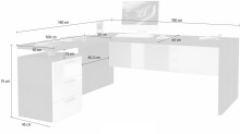 Schreibtisch >Novara< in Weiß-Hochglanz - 160x75x180cm (BxHxT)