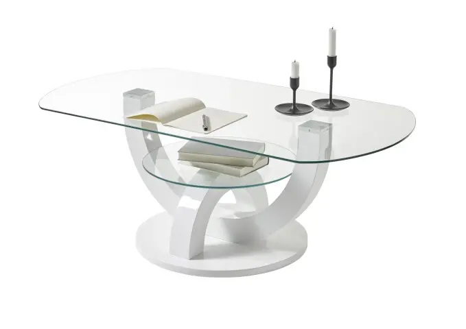 Couchtisch >Boston< weiß Hochglanz / Glas, Ablage - 110x40x60 (BxHxT)