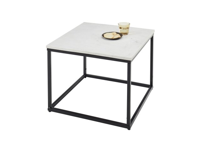 Beistelltisch >Samy< (B/H/T: 60x46x60 cm) in weißer Marmor, schwarz