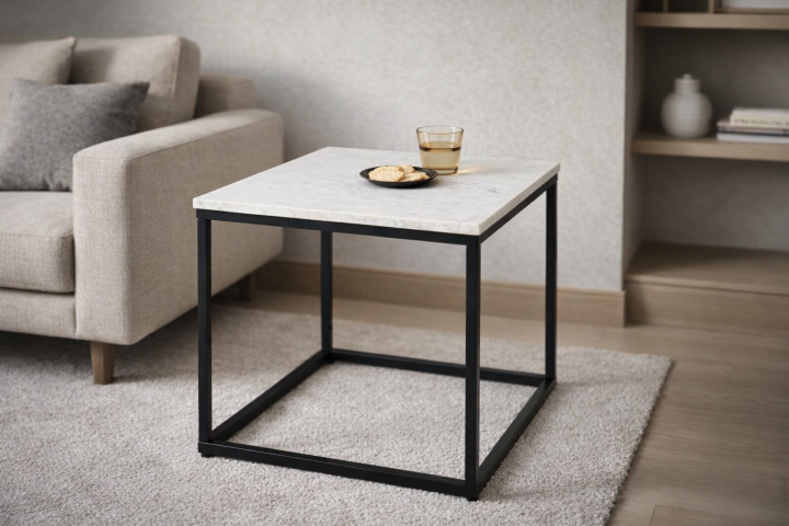 Beistelltisch >Samy< (B/H/T: 60x46x60 cm) in weißer Marmor, schwarz