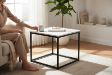 Beistelltisch >Samy< (B/H/T: 60x46x60 cm) in weißer Marmor, schwarz