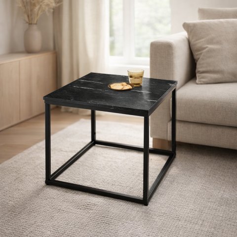 Beistelltisch >Samy< (B/H/T: 60x46x60 cm) in schwarzer Marmor, schwarz
