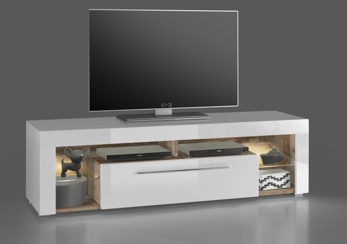 Lowboard >Goal< (B/H/T: 153x44x44 cm) in weiß, Glas, Old Style Dekor