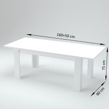 Esstisch >Jesolo< in Weiß-Hochglanz - 160x75x90cm (BxHxT)