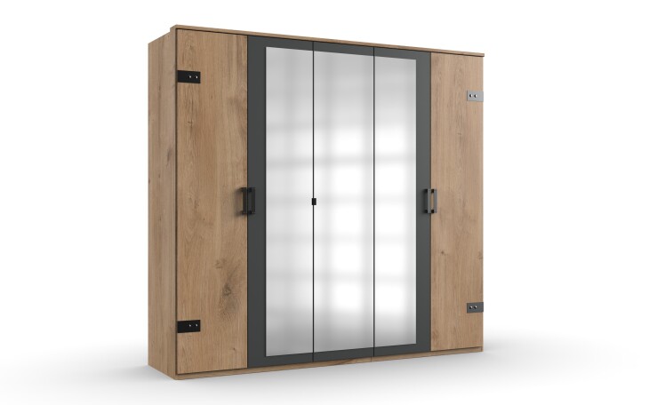 Dreh-/Schwebetürenschrank >Stockholm I< (B/H/T: 225x210x58 cm) in braun