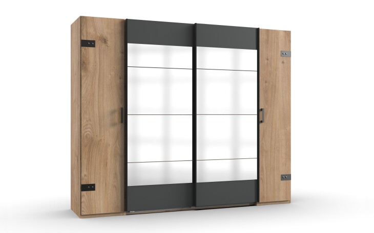 Dreh-/Schwebetürenschrank >Stockholm I< (B/H/T: 227x210x65 cm) in braun