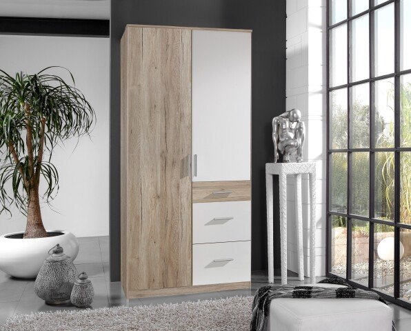 Dreh-/Schwebetürenschrank >Joker< (B/H/T: 91x199x58 cm) San Remo-Eiche