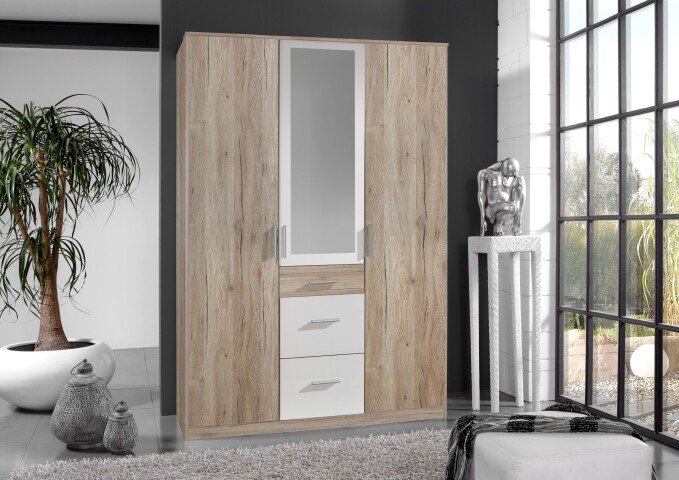 Dreh-/Schwebetürenschrank >Joker< (B/H/T: 135x199x58 cm) San Remo-Eiche